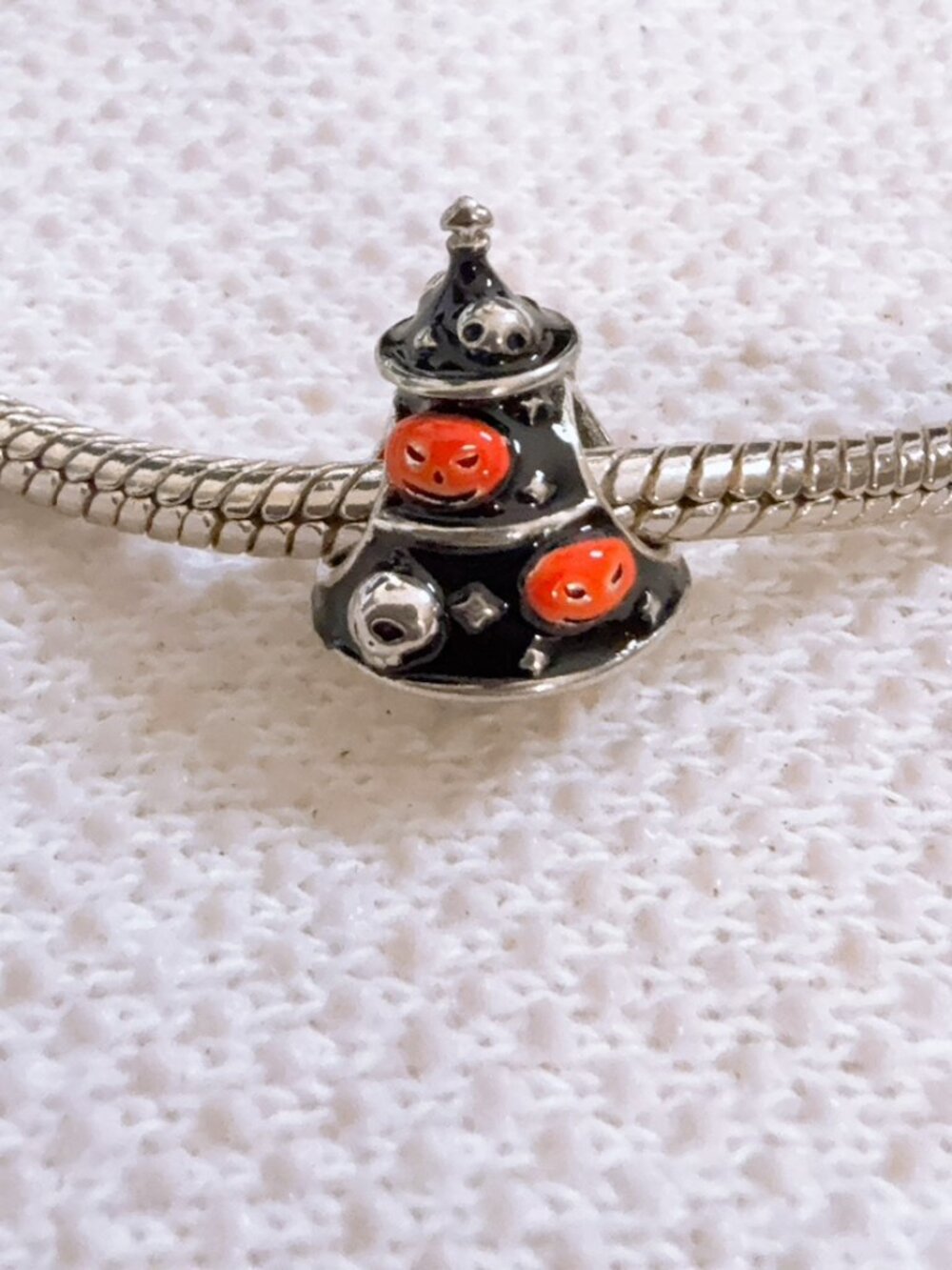 Halloween Tree Charm, Pumpkins and Skull, Black Tree Charm For Pandora Bracelet
